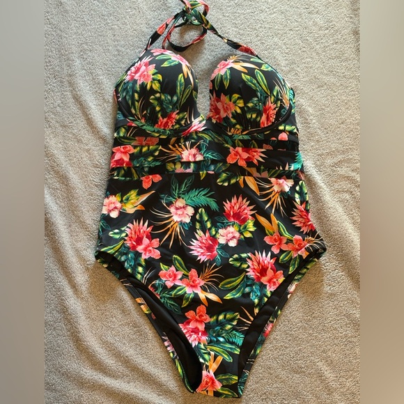 Kona Sol Women’s One Piece Swimsuit Floral Padded Underwire Large - Picture 1 of 6